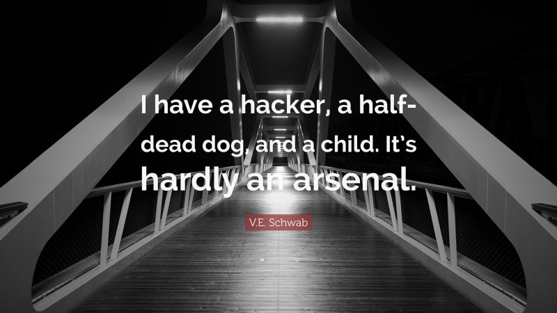V.E. Schwab Quote: “I have a hacker, a half-dead dog, and a child. It’s hardly an arsenal.”