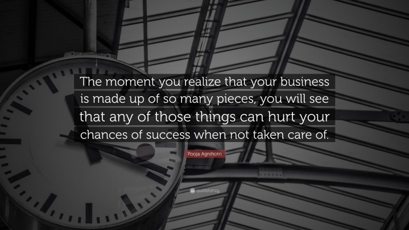 Pooja Agnihotri Quote: “The moment you realize that your business is made up of so many pieces, you will see that any of those things can hurt your chances of success when not taken care of.”