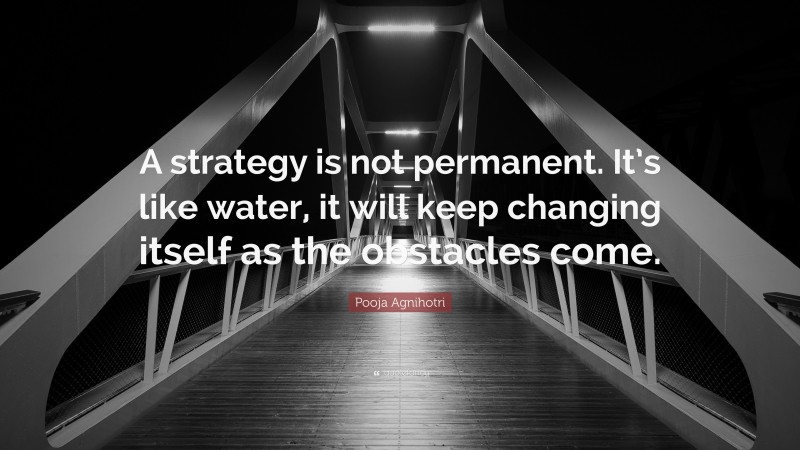 Pooja Agnihotri Quote: “A strategy is not permanent. It’s like water, it will keep changing itself as the obstacles come.”