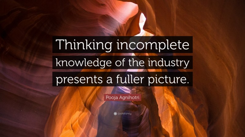 Pooja Agnihotri Quote: “Thinking incomplete knowledge of the industry presents a fuller picture.”