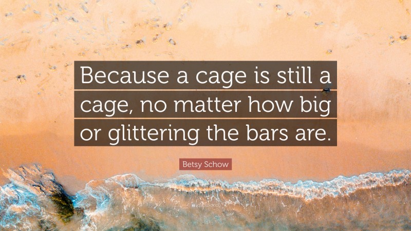 Betsy Schow Quote: “Because a cage is still a cage, no matter how big or glittering the bars are.”