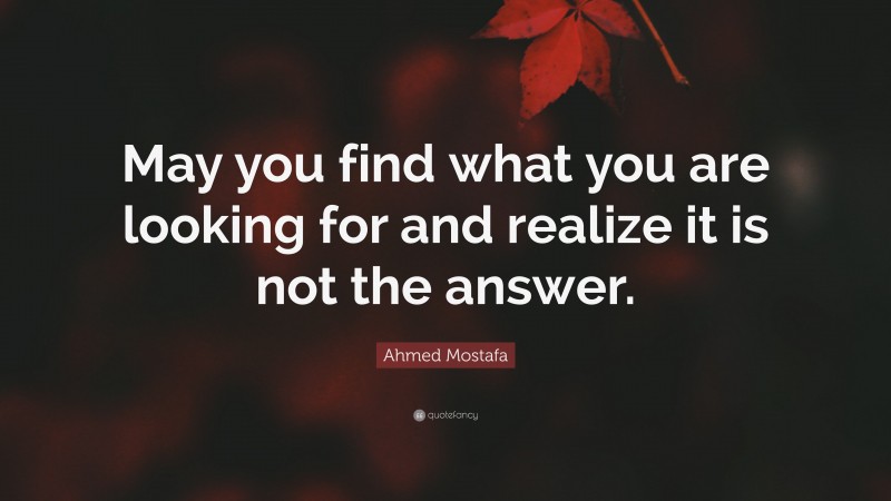 Ahmed Mostafa Quote: “May you find what you are looking for and realize it is not the answer.”