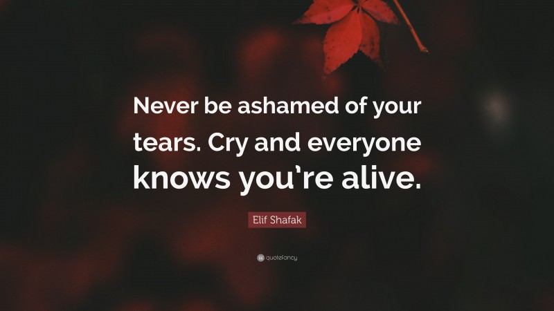 Elif Shafak Quote: “Never be ashamed of your tears. Cry and everyone knows you’re alive.”