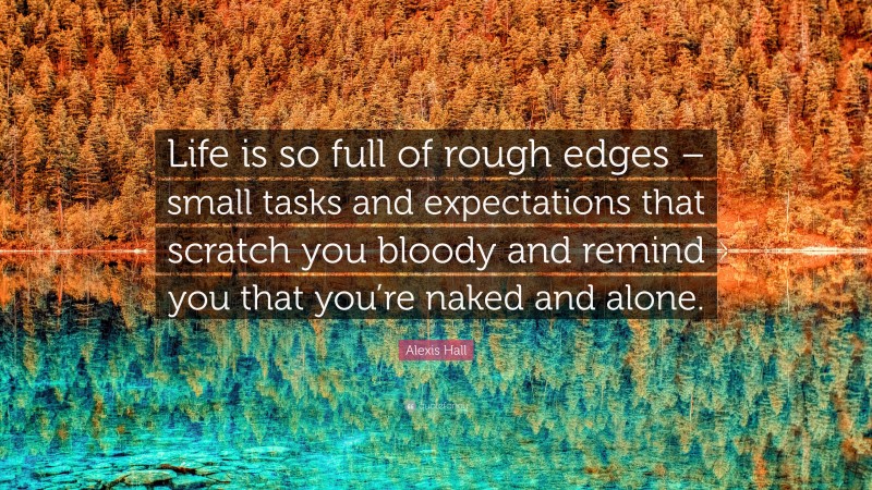 Alexis Hall Quote: “Life is so full of rough edges – small tasks and expectations that scratch you bloody and remind you that you’re naked and alone.”