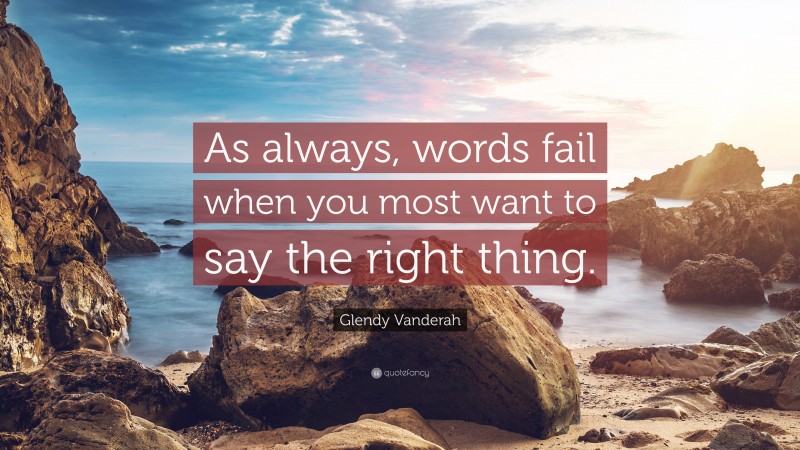 Glendy Vanderah Quote: “As always, words fail when you most want to say the right thing.”