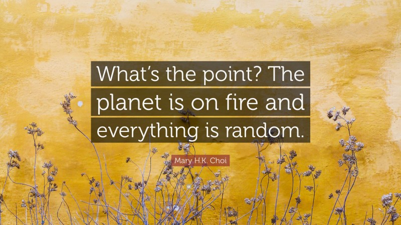 Mary H.K. Choi Quote: “What’s the point? The planet is on fire and everything is random.”