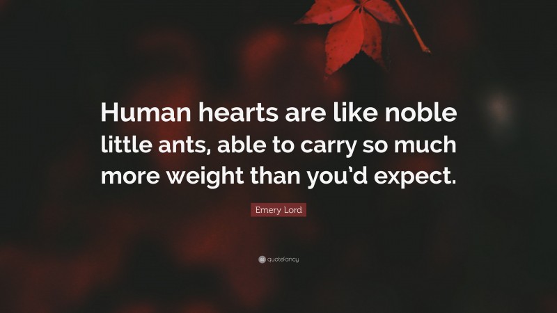 Emery Lord Quote: “Human hearts are like noble little ants, able to carry so much more weight than you’d expect.”