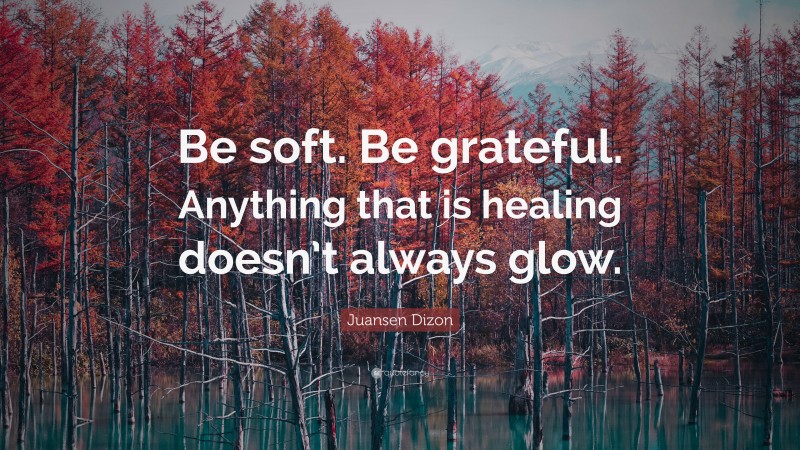 Juansen Dizon Quote: “Be soft. Be grateful. Anything that is healing doesn’t always glow.”