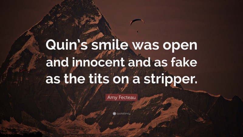 Amy Fecteau Quote: “Quin’s smile was open and innocent and as fake as the tits on a stripper.”
