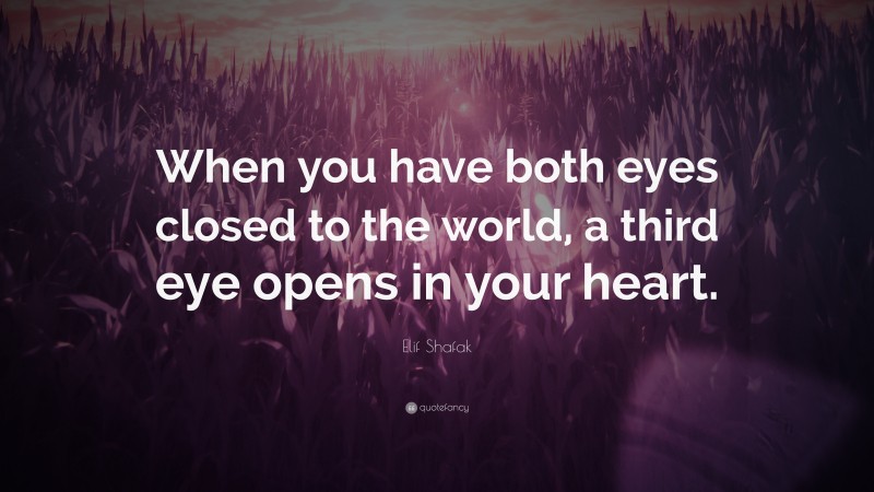 Elif Shafak Quote: “When you have both eyes closed to the world, a third eye opens in your heart.”