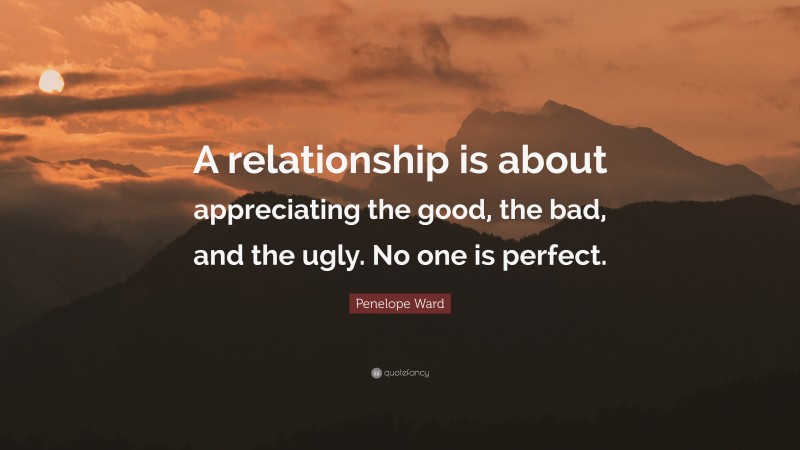 Penelope Ward Quote: “A relationship is about appreciating the good, the bad, and the ugly. No one is perfect.”