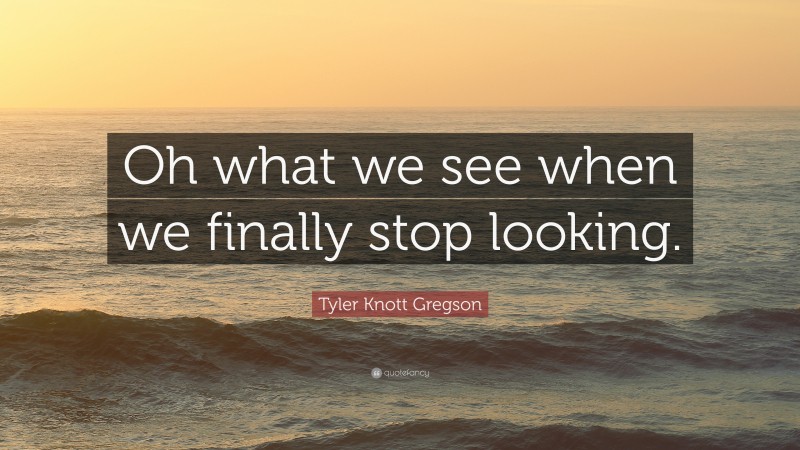 Tyler Knott Gregson Quote: “Oh what we see when we finally stop looking.”