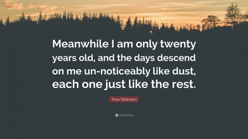 Tove Ditlevsen Quote: “Meanwhile I am only twenty years old, and the days descend on me un-noticeably like dust, each one just like the rest.”