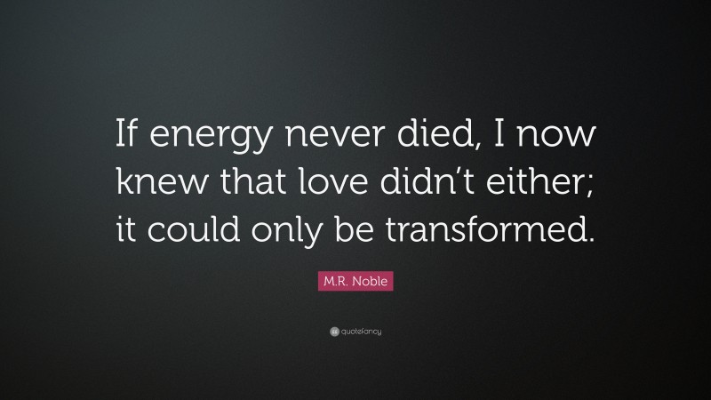 M.R. Noble Quote: “If energy never died, I now knew that love didn’t either; it could only be transformed.”
