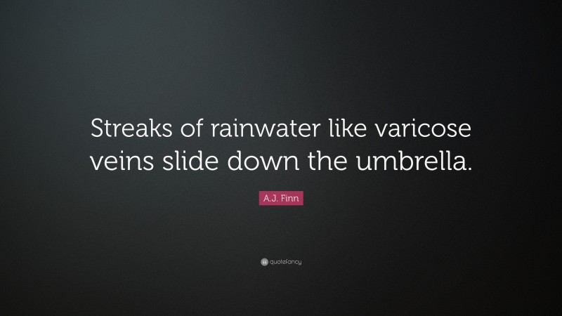 A.J. Finn Quote: “Streaks of rainwater like varicose veins slide down the umbrella.”