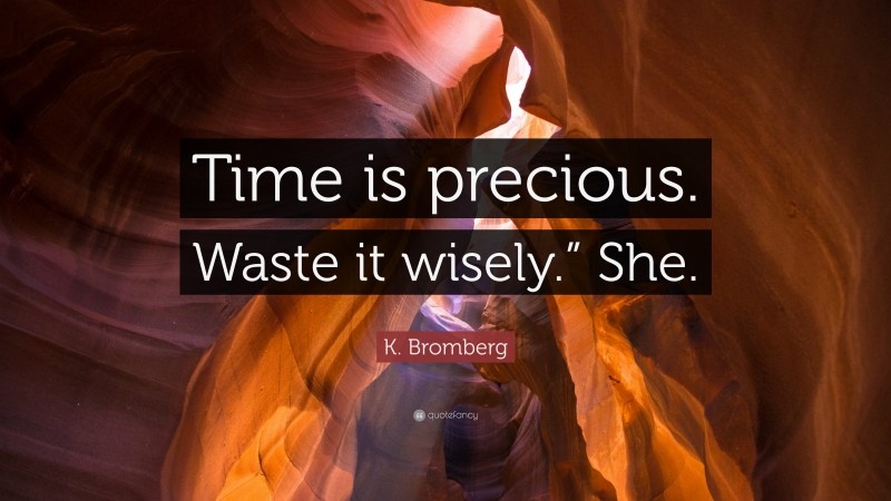 K. Bromberg Quote: “Time is precious. Waste it wisely.” She.”