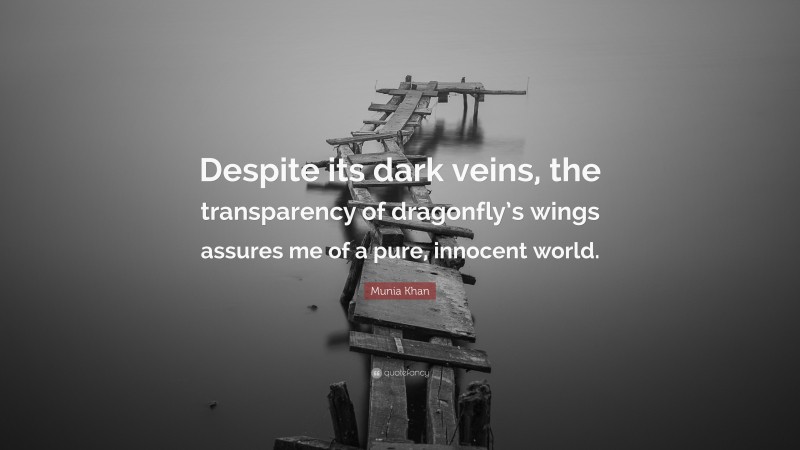 Munia Khan Quote: “Despite its dark veins, the transparency of dragonfly’s wings assures me of a pure, innocent world.”