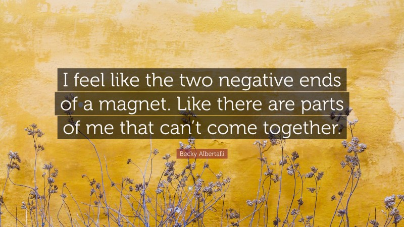 Becky Albertalli Quote: “I feel like the two negative ends of a magnet. Like there are parts of me that can’t come together.”