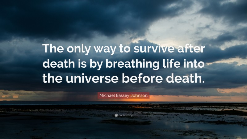 Michael Bassey Johnson Quote: “The only way to survive after death is by breathing life into the universe before death.”