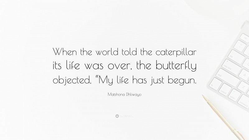 Matshona Dhliwayo Quote: “When the world told the caterpillar its life was over, the butterfly objected, “My life has just begun.”