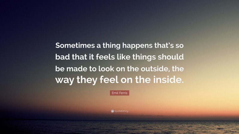 Emil Ferris Quote: “Sometimes a thing happens that’s so bad that it feels like things should be made to look on the outside, the way they feel on the inside.”