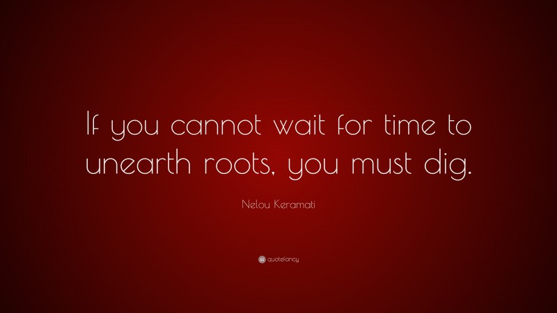 Nelou Keramati Quote: “If you cannot wait for time to unearth roots, you must dig.”