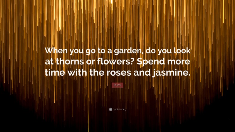 Rumi Quote: “When you go to a garden, do you look at thorns or flowers? Spend more time with the roses and jasmine.”