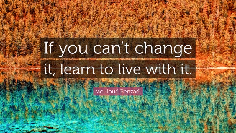 Mouloud Benzadi Quote: “If you can’t change it, learn to live with it.”