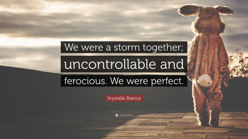 Krystalle Bianca Quote: “We were a storm together; uncontrollable and ferocious. We were perfect.”