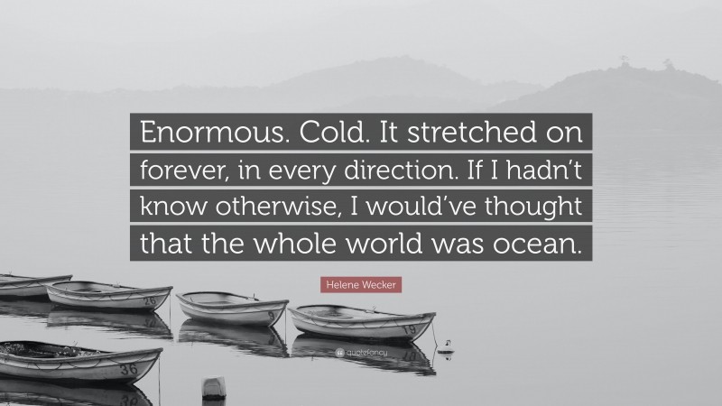 Helene Wecker Quote: “Enormous. Cold. It stretched on forever, in every direction. If I hadn’t know otherwise, I would’ve thought that the whole world was ocean.”