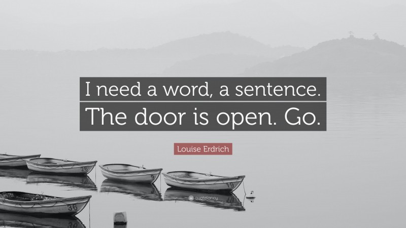 Louise Erdrich Quote: “I need a word, a sentence. The door is open. Go.”