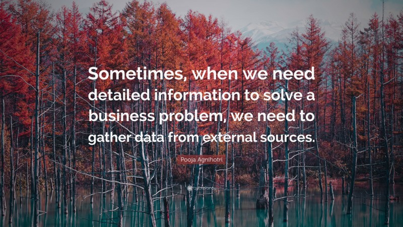 Pooja Agnihotri Quote: “Sometimes, when we need detailed information to solve a business problem, we need to gather data from external sources.”