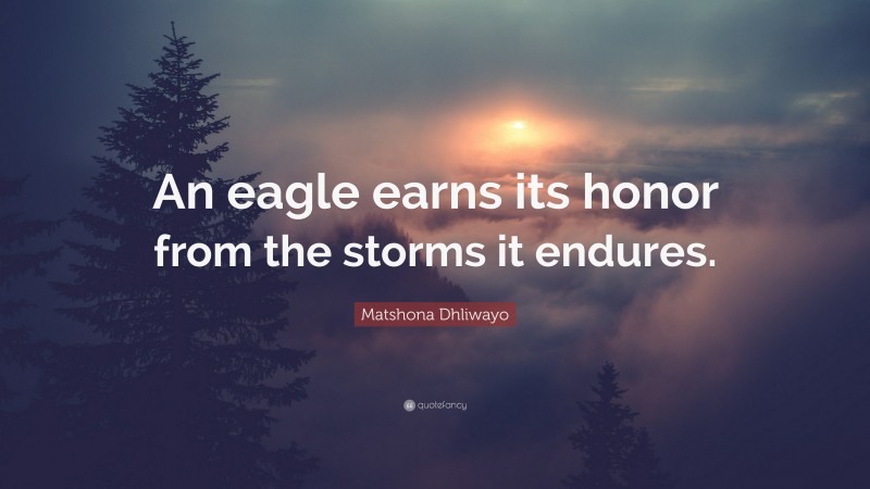 Matshona Dhliwayo Quote: “An eagle earns its honor from the storms it endures.”