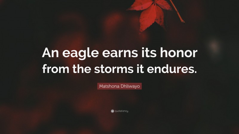 Matshona Dhliwayo Quote: “An eagle earns its honor from the storms it endures.”