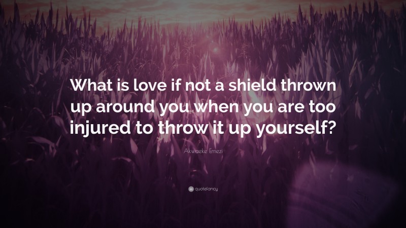 Akwaeke Emezi Quote: “What is love if not a shield thrown up around you when you are too injured to throw it up yourself?”
