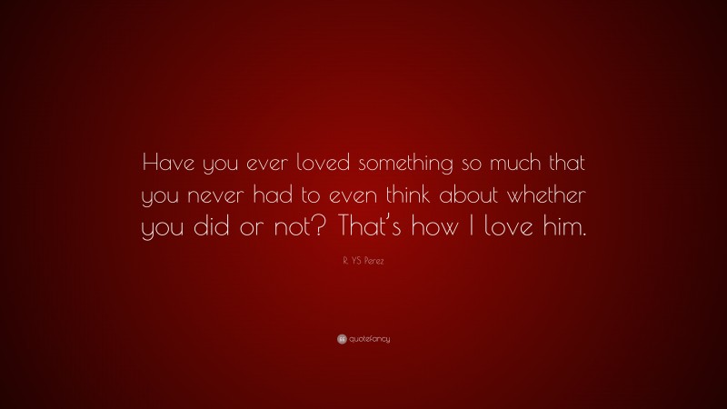 R. YS Perez Quote: “Have you ever loved something so much that you never had to even think about whether you did or not? That’s how I love him.”