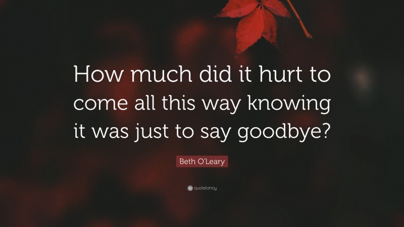 Beth O'Leary Quote: “How much did it hurt to come all this way knowing it was just to say goodbye?”