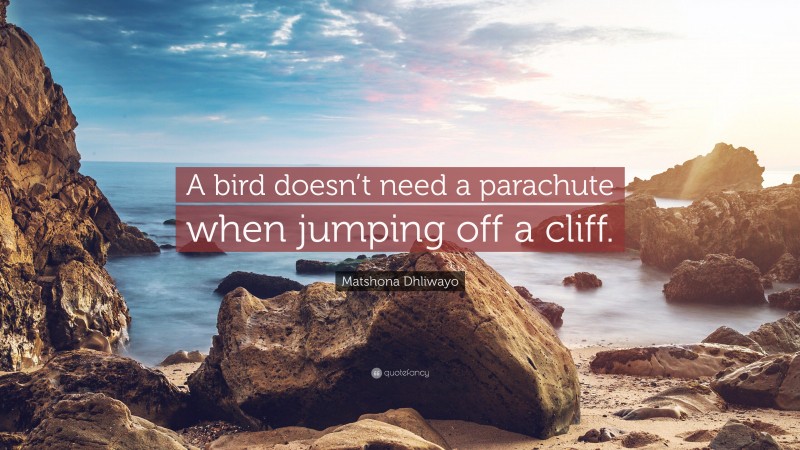 Matshona Dhliwayo Quote: “A bird doesn’t need a parachute when jumping off a cliff.”