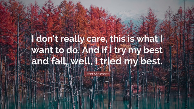 Brent Schlender Quote: “I don’t really care, this is what I want to do. And if I try my best and fail, well, I tried my best.”