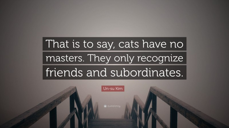 Un-su Kim Quote: “That is to say, cats have no masters. They only recognize friends and subordinates.”