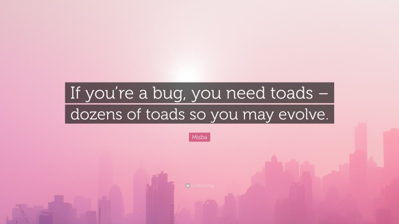 Misba Quote: “If you’re a bug, you need toads – dozens of toads so you may evolve.”