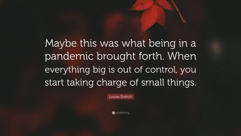 Louise Erdrich Quote: “Maybe this was what being in a pandemic brought forth. When everything big is out of control, you start taking charge of small things.”