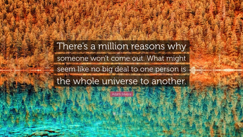 Adam Silvera Quote: “There’s a million reasons why someone won’t come out. What might seem like no big deal to one person is the whole universe to another.”