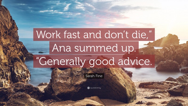 Sarah Fine Quote: “Work fast and don’t die,” Ana summed up. “Generally good advice.”