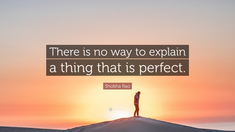 Shobha Rao Quote: “There is no way to explain a thing that is perfect.”
