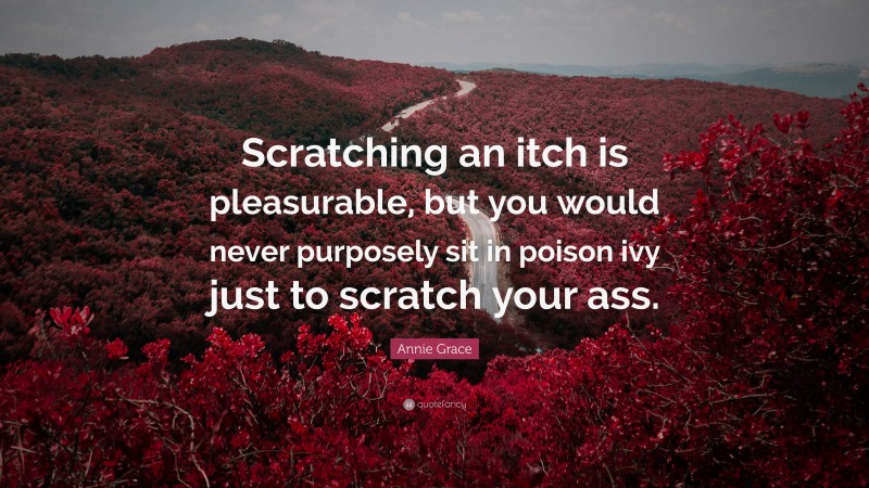 Annie Grace Quote: “Scratching an itch is pleasurable, but you would never purposely sit in poison ivy just to scratch your ass.”