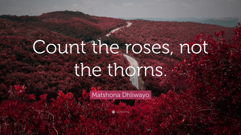 Matshona Dhliwayo Quote: “Count the roses, not the thorns.”