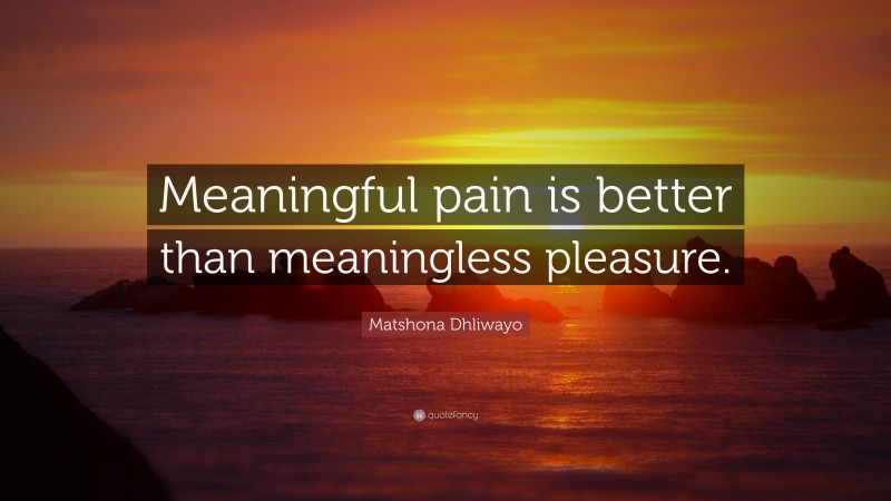 Matshona Dhliwayo Quote: “Meaningful pain is better than meaningless pleasure.”