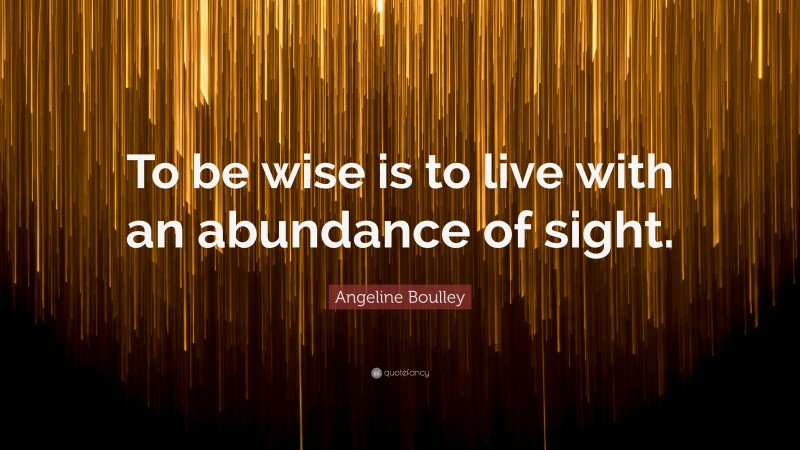 Angeline Boulley Quote: “To be wise is to live with an abundance of sight.”