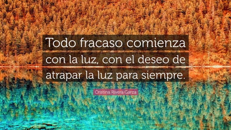 Cristina Rivera Garza Quote: “Todo fracaso comienza con la luz, con el deseo de atrapar la luz para siempre.”